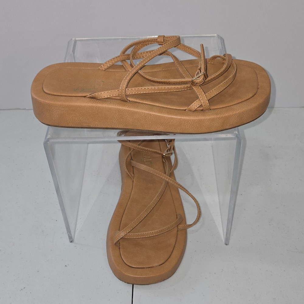 Verali Vegan Strappy Platform Sandals Tan Brown Women Size 38 US 7.5 Boho Casual